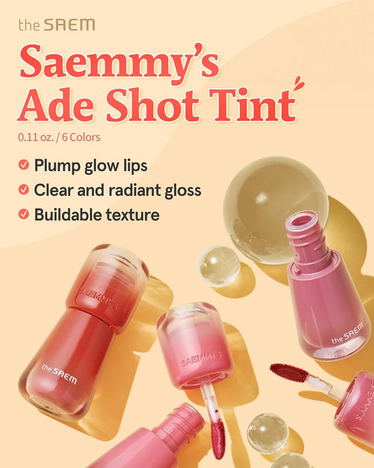 THESAEM Saemmy's Ade Shot Tint (03, 05) - Korean Lip Titnt, Water Gel Lip Stain with Plump Glowy Moisturizing Finish, Buildable Radiant Gloss, Long-Lasting Comfort, 0.1 fl.oz.