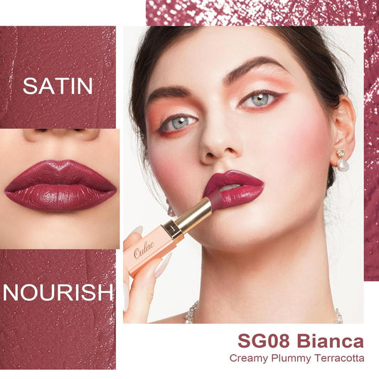 Oulac Satin Lipsticks for Women Set - Matte Lipstick, Full Coverage Lip Color, Satin Matte Finish, Cream Texture, Hydrating, Infused with Hyaluronic Acid, 4g*2 SG04+SG08