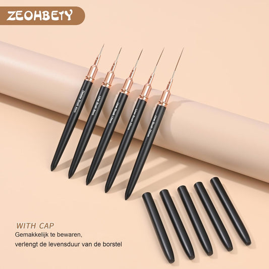 Metallic Nail Art Brushes, 5Pcs Nail Art Liner Brushes, Painting Art Design Brush Set Nail Dotting Drawing Tool for Long Lines, Thin Details, Fine Drawing Sizes 4/8/12/20/25mm, Black