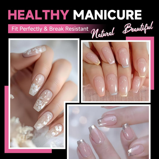 UNA GELLA Short Coffin Nail Tips, 600Pcs Short Coffin Gel Nails Tips Pre Etched 12 Sizes Soft Gel Fake Nails Tips Pre-file Full Cover for Nail Extension Home DIY Salon with Box