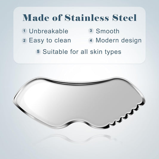 MoHern 2 Pcs Stainless Steel Gua Sha Tool, Gua Sha Facial Tools, Durable GuaSha Tool for Jawline Sculpting, Face Massager, Puffiness Reducing, Skin-Care Gift