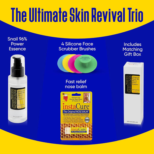 Original Nose Balm, Advanced Snail 96 Mucin Power Essence (3.38 fl oz) Bundle with 4 x Silicone Facial Cleansing Brushes & Matching Gift Box