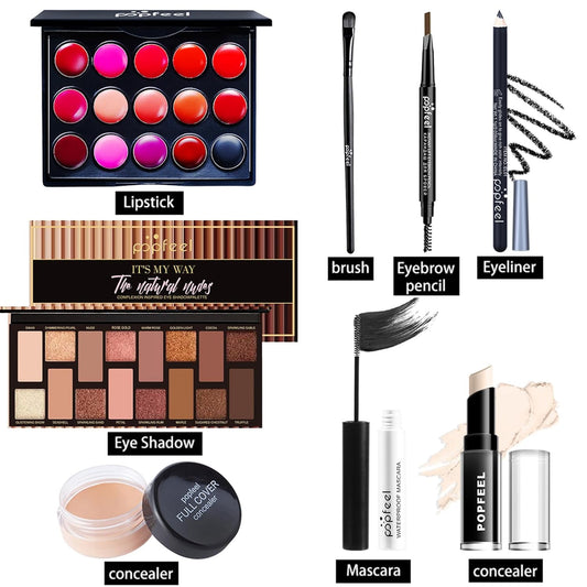 Makeup Kit for Women Full Kit, All in One Makeup Gift Set, Make up Kits for Beginners and Professionals - Eyeshadow Palette, Lipstick, Mascara, Concealer, Brush, Eyeliner, Eyebrow pencil