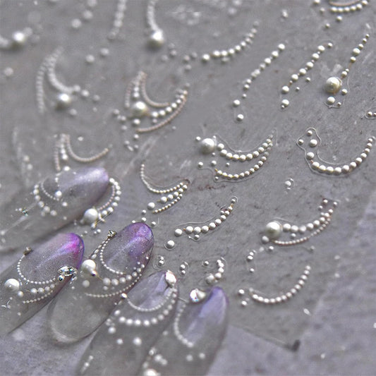 White French Tips Pearls Nail Art Stickers 5D Embossed Romantic Nail Stickers Line Nail Decals Design Nail Accessories for Women Valentine's Day Nail Art Decoration