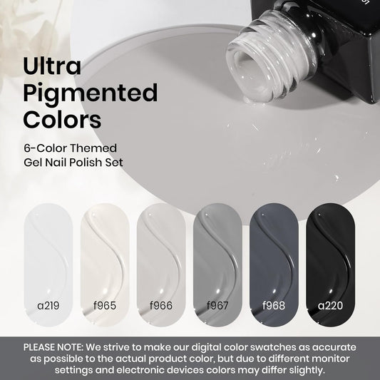 Beetles Gray Gel Polish Set 6 Colors White Black Nude Neutral Gray Milky Gel Nail Polish Kit Soak off Uv Led Lamp Needed Manicure DIY Home Gifts for Women Soft Eclipse