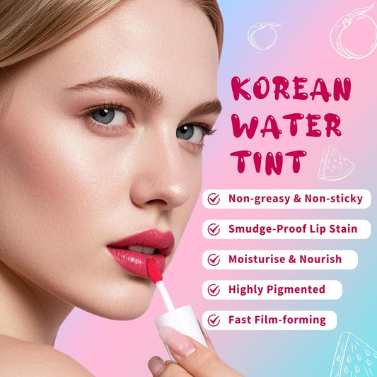 Lip Tint Stain, Long Lasting Korean Lip Stain Set, Non-sticky Waterproof Lightweight Lip and Cheek Tint, Moisturizing High Pigment Water Tint, Matte Finish Lip Tint