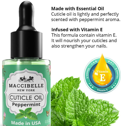 Maccibelle Cuticle Oil 0.5 oz - Heals Dry Cracked Cuticles (Peppermint, 0.5 Fl Oz)