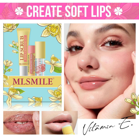 Lip Care Combo 3 pcs Set, Natural Kissers Scrub, Balm Moisturizing Oil, Vitamin E Moisturizing Treatment Overnight Treatment for Dry Chapped Lips, Nourishing Skincare Gift (04, PEPPERMINT)