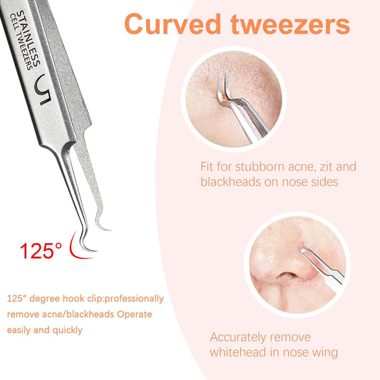 WSYUB Professional Blackhead Tweezers,High Hard Stainless Steel Blackhead Remover Tweezers, Precision Pimple Popper Tool Kit, Blackhead Extractor
