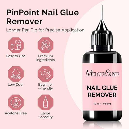 MelodySusie 30ML Nail Glue Remover for Press on Acetone Free Nail Polish Remover Multi-Functional Remover for Nails Tips Gentle Glue Remover for Gel x Nails for Home Salon