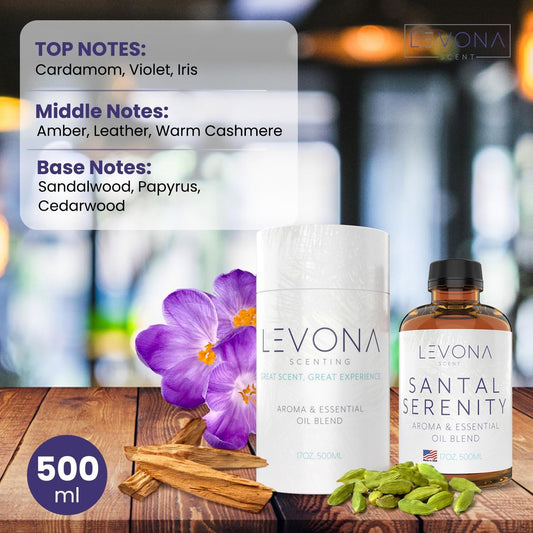 Levona Scent Santal Serenity Essential Oil: Notes of Sandalwood, Papyrus & Amber - aromatherapy oils for hotel, home and office - Fragrance oil for diffusers & Humidifiers - Home Luxury Scents -500 Ml
