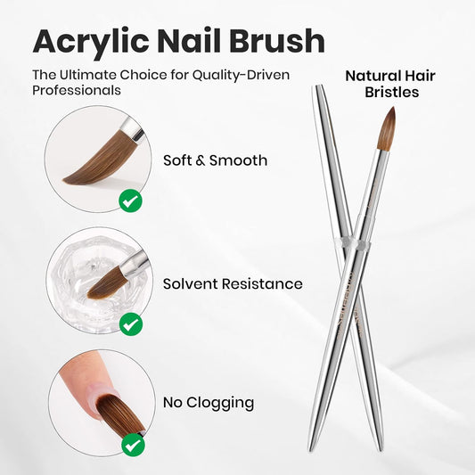 Beetles Pro 1-Pcs Acrylic Nail Brush – Professional Pure Bristles Kolinsky Acrylic Brushes for Nails Metallic Nail Art Brushes for Nails Extension Gel, 3D Carving – Salon Quality Manicure Tool (12#)