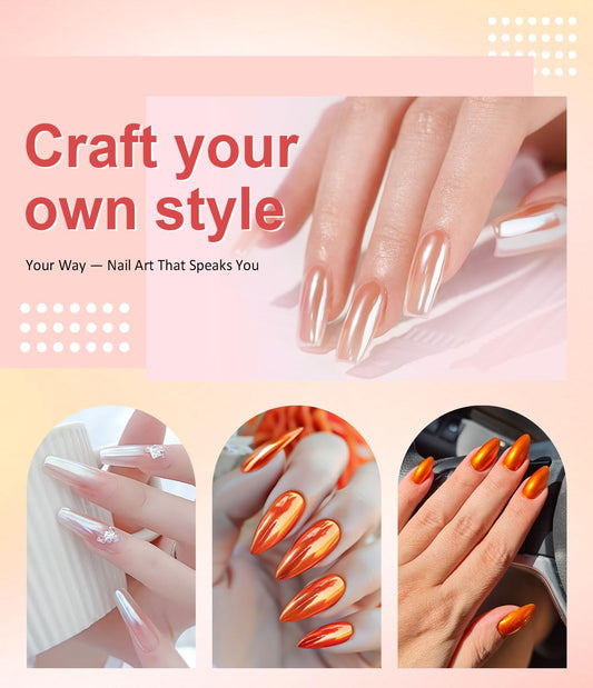 Pearl Chrome Nail Powder BISHENGYF -【Metallic Mirror Effect】 Orange Chrome Nail Powder White Clear Aurora Mermaid Iridescent Chrome Powder for Nails Pigment Glitter Dust for Manicure Decroation DIY