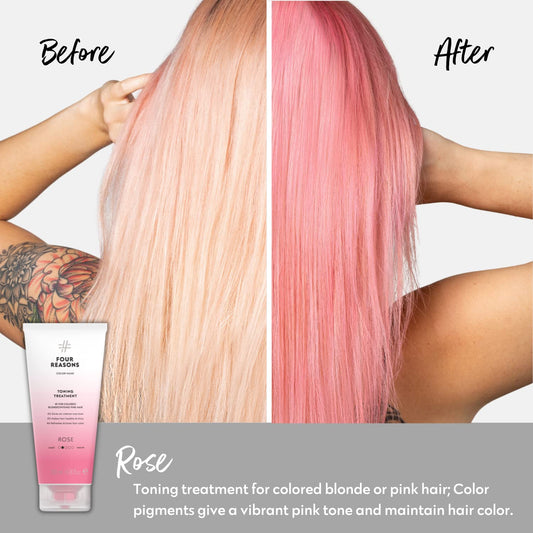 Four Reasons Color Mask - Rose Pink - (27 Colors) Toning Treatment, Color Depositing Conditioner, Tone & Enhance Color-Treated Hair - Semi Permanent Hair Dye, Vegan and Cruelty-Free, 6.76 fl oz