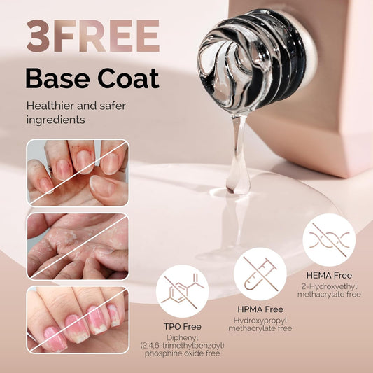 MelodySusie Hema Free Gel Base Coat,Hema Free,Hpma Free,Tpo Free,No Wipe,Soak off UV LED Drying,Long Lasting Gloss Shiny 15ML