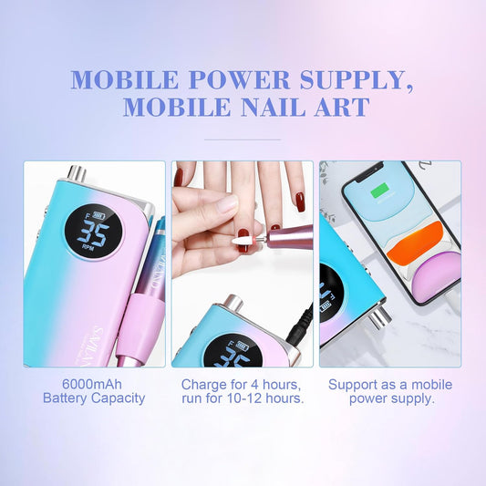 SAVILAND 40000RPM Electric Nail Drill Professional: Electric Nail File Portable Nail Drill with Acrylic Nail Kit 12 Drill Bit Nail Supplies Efile for 10s Fast Drill para Uñas Profesional Remove Salon