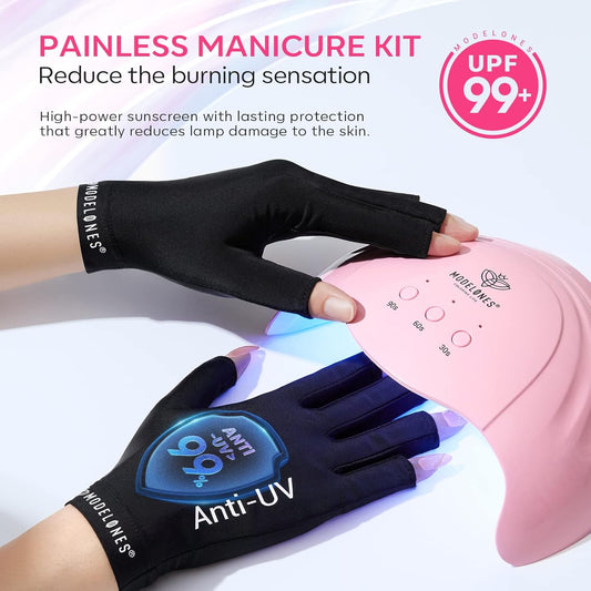 Modelones UV Light for Gel Nails with Gloves, 48 W Nail Dryer with 3 Timer Settings, Lamps for Gel Polish, Professional UPF99+ UV Protection Gloves for Art Manicure