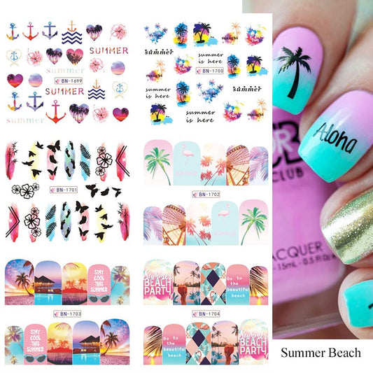 ROMODIYA Summer Nail Stickers & Decals, 12 Sheets, Multicolor Fruits & Flamingo Tropical Designs, Water Transfer Nail Decals for Women & Girls, DIY Nail Art Accessories