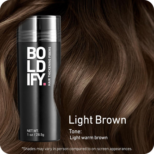 BOLDIFY Hair Fibers (28.5g) - Fill In Thinning and Fine Hair for an Instantly Fuller, Thicker Look - 14 Shades for Women & Men - Light Brown