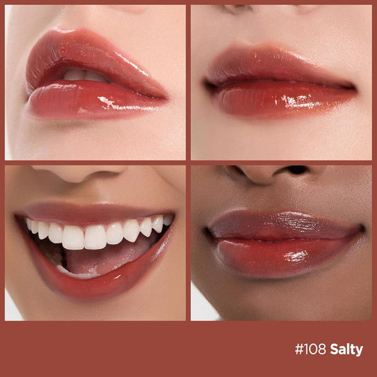 Laka Fruity Glam Tint, 4.5g/0.15 oz., Glowing Lip Stain with Wide Color Spectrum, Hydrating & Lightweight Texture, Long-Lasting Bold Stain, Non-Sticky, Vegan, K-Beauty (#108 Salty)