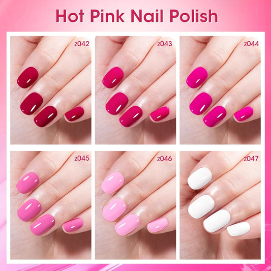 GELLEN Hot Pink Nail Polish, Pinkish Purple Natural Traditional Regular Nail Polish Quick Air Dry 6-Set For Acrylic Natural Nails Toes Home Salon, Non UV Gel, Chip Resistant, Hema Free, Toxin Free