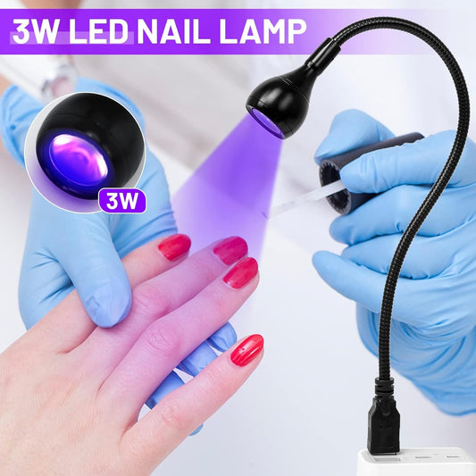 AORAEM LED Nail Lamp 3W LED Portable Manicure Dryer Gel Polish Curing Light with Black Gooseneck for Gel Nails Tips USB Plug Play Salon and Home DIY