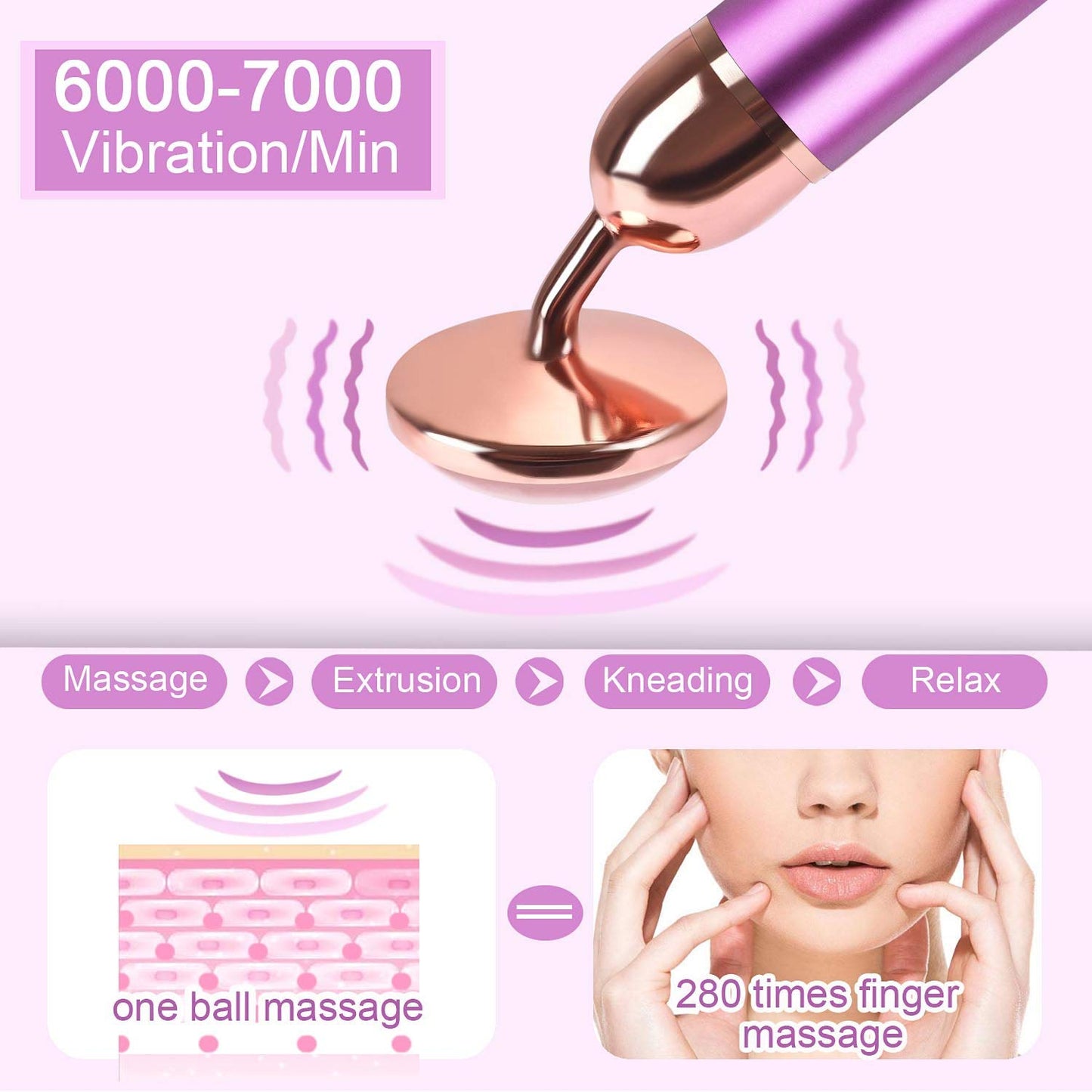 Upgrade 2 in 1 Vibrating Face Roller, Electric Jade Roller Facial Massager Roller for Wrinkles, Flaws, Eyepuffiness and Glowing Youthful Skin