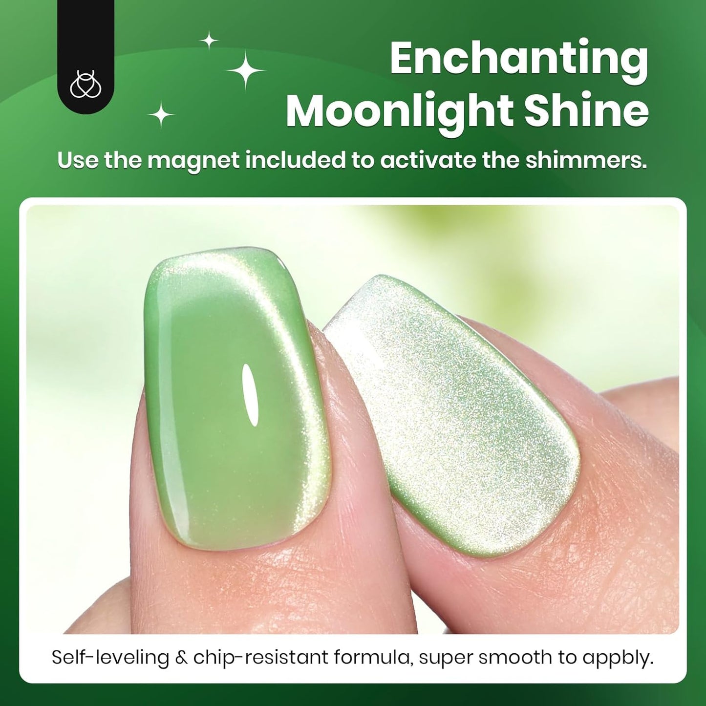 Beetles Green Cat Eye Gel Polish, 15ML Light Green Glass Cat Eye Glitter Gel Polish with Magnet Shimmer Translucent Sheer Color Soak Off UV Lunar Gleam Series French Nail Art Gift for Women