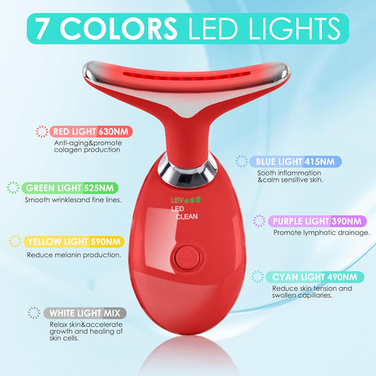 Facial Massager Red-Light-Therapy-for-Face and Neck, Face đť–˛ culpting Wand with 7 Color (Bright Red)