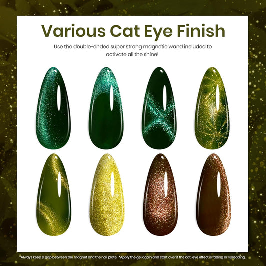 Beetles Cat Eye Gel Nail Polish Set - 20 Colors Fall Gel Polish Nail Set Burgundy Brown Green Nail Polish Glitter Pearl Nail Manicure with Base Coat Matte&No Wipe Top Coat Soak off Gifts