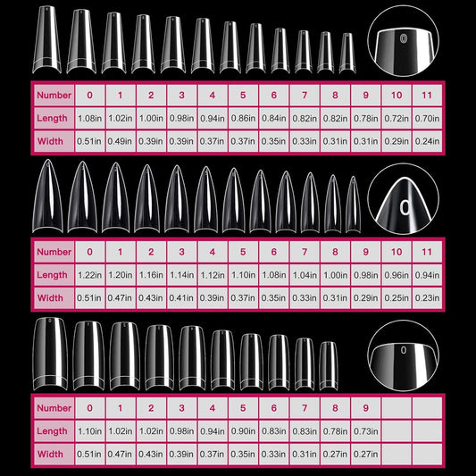 krofaue 3 Styles False Nail Tips Kit,340PCS Clear Coffin French Stiletto Nail Tips Half Cover Acrylic Artificial Press on Nails for Nail Extension Soft Gel Tips Art DIY