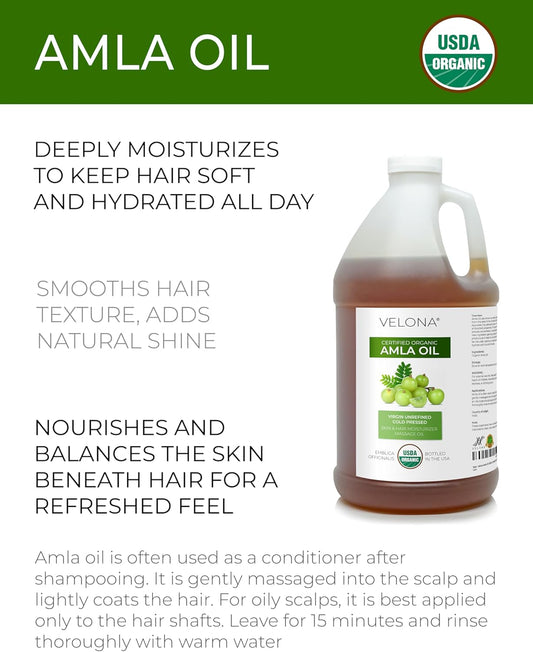 velona Amla Oil USDA Certified Organic - 64 Fl Oz | 100% Pure and Natural Carrier Oil | Extra Virgin, Unrefined, Cold Pressed