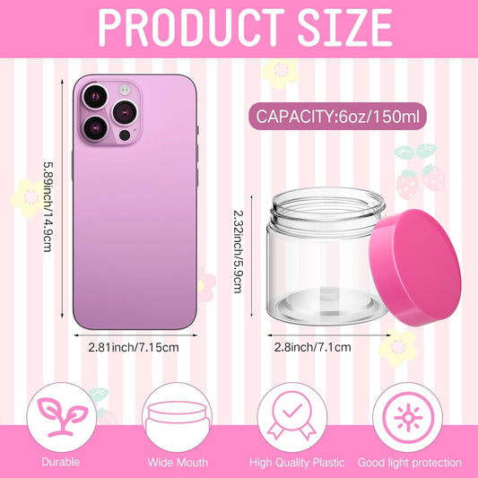 Patelai 4 Pieces Round Wide-mouth Leak Proof Plastic Container Jars with Lids for Travel Storage Makeup Beauty Products Face Creams Oils Salves Ointments DIY Making(6 Ounce,Pink)