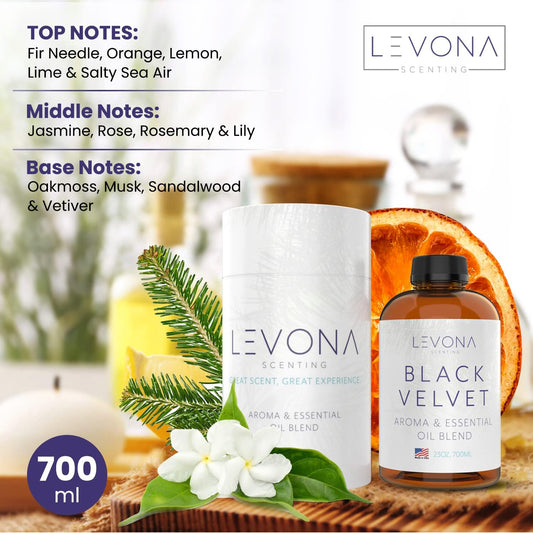 Levona Scents Oil Diffuser Essential Oils: Fragrance Oil for Diffuser - Black Velvette Diffuser Oils Scents - Woody Citrus with Herbal Floral Essential Oil Blends, Oakmoss, White Musk & Sandalwood