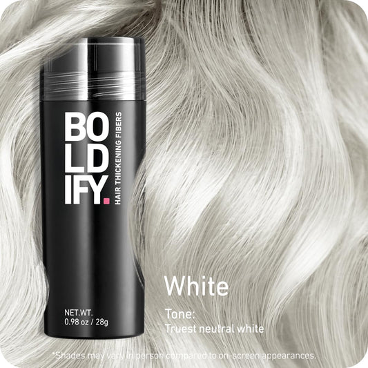 BOLDIFY Hair Fibers (28g) - Fill In Thinning and Fine Hair for an Instantly Fuller, Thicker Look - 14 Shades for Women & Men - White