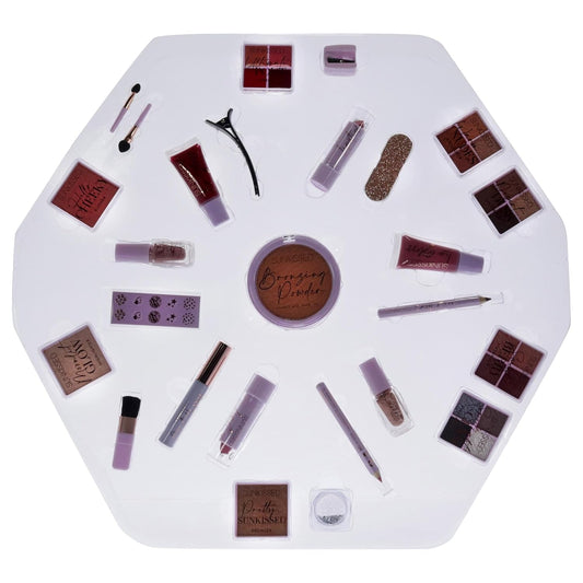 Sunkissed Christmas 25 Days of Beauty - Face, Lips and Eye Makeup - 2 Nail Polishes and 3 Cosmetic Brush Applicators - Vegan Formula - 25 Makeup Products and Accessories - 1 pc Gift Set