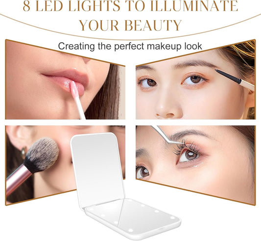 Compact Mirror, 1X/3X Magnification LED Pocket Mirror with Nternal BIattery, Mini Mirror for Purse, Pocket,Travel and Present (White)