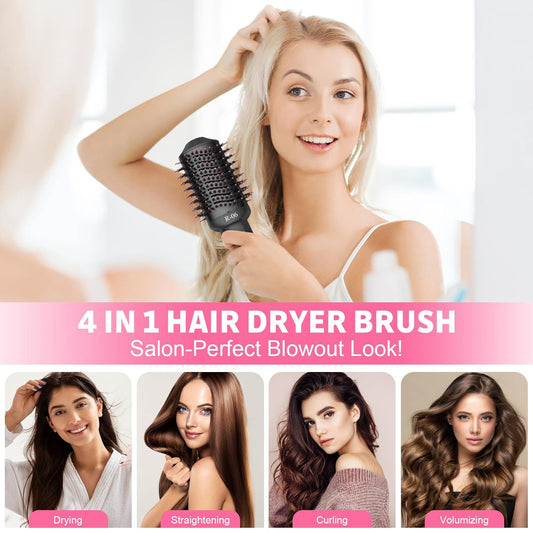 4-in-1 Hair Dryer Brush - Blow Dryer and Styler in One, Hot Air Brush with Oval Barrel for Volumizing, Suitable for All Hair Types,Red