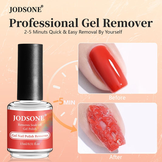JODSONE Gel Nail Polish Remover Kit - Set with 15ml Gel Nail Polish Remover, Cuticle Oil and Latex Tape, and Complete Remover Manicure Tool Set, No Soaking