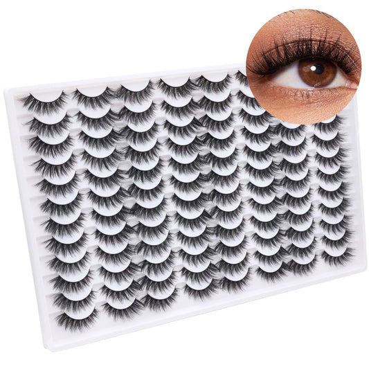 False Eyelashes 48 Pairs Faux Mink Lashes 14mm Wispy Lashes 3D Fluffy Cat Eye Lashes Pack Bulk Wholesale Strip Lashes(style 48-036)