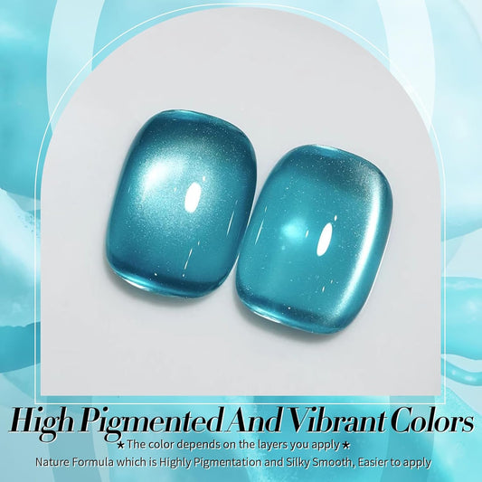 Born Pretty Cat Magnetic Eye Gel Nail Polish,Light Blue Lover Jelly Glass Magnetic Gel Polish,Glitter Soak Off Nail Art Salon Manicure Home Gift 15ml