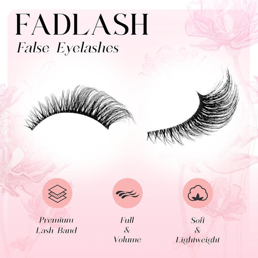 FADLASH False Eyelashes Natural Look Cat Eye Lashes Wear Comfortable Black Fake Lashes with Thin Band, Pack 10 Pairs, BY003