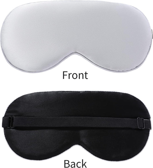2-Pack 100% Real Natural Silk Eye Mask, Silk Sleeping Mask, Shade Puffy Eye Gift with Adjustable Straps, Sleep Eye Mask, SHJINJU Eye Mask Shade (Black and Light Grey)