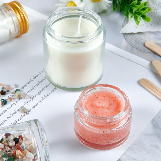 1oz Jars with Lids, HOA Kinh 4 Pack Clear Glass Jars Empty Cosmetic Containers Round Airtight Glass Jar with Inner Liners and black Lids for Storing Lotions, Powders, and Ointments