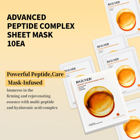 Firming and Moisturizing Sheet Face Masks (Pack of 10) with Hyaluronic Acid and Peptides, Reduce Fine Lines and Wrinkles, Hydrating & Anti-Aging Spa Face Mask, Facial Skin Care