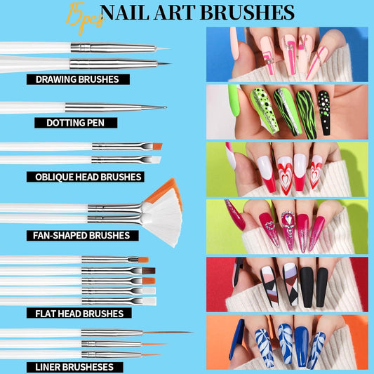 Teenitor Nail Art Tools, Nail Art Brushes Set, Dotting Tools,Nail Stickers, Nail Rhinestones For Nail Art