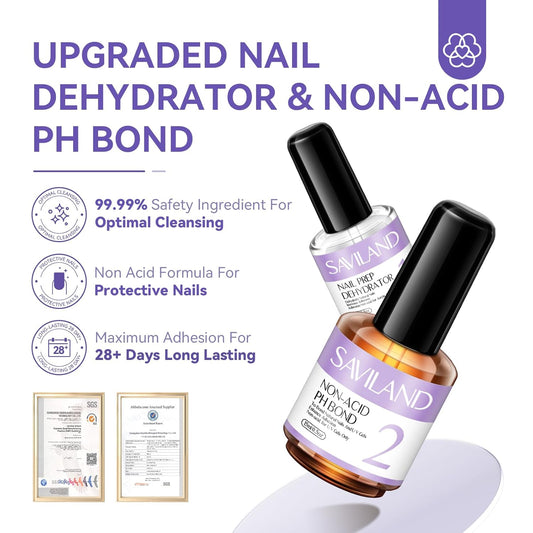 SAVILAND Nail Dehydrator and Primer: Acid-Free Natural Nail Dehydrator and Nail Primer & Protein Bonding Acrylic Nail Kit Gel Nail Polish Superior Bonding Acrylic Nail Supplies Profession Salons