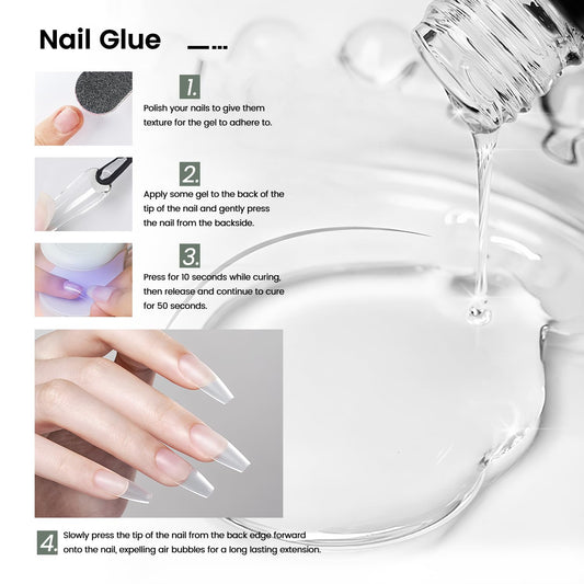 JODSONE 15ml Nail Glue Gel for Nail Tips Long Lasting Extension Glue for Clear Nail Tips Base Coat Top Coat All Need Lamp Cured