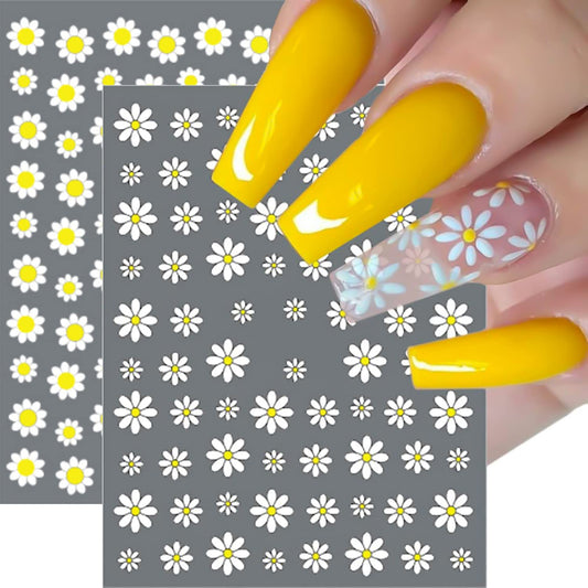 SILPECWEE Spring Daisy Nail Stickers Flower Nail Art Stickers Smile Face Sunflower Nail Design Self-Adhesive Nail Decals Manicure Tips Nail Decoration for Women Girls Kids (12 Sheets)