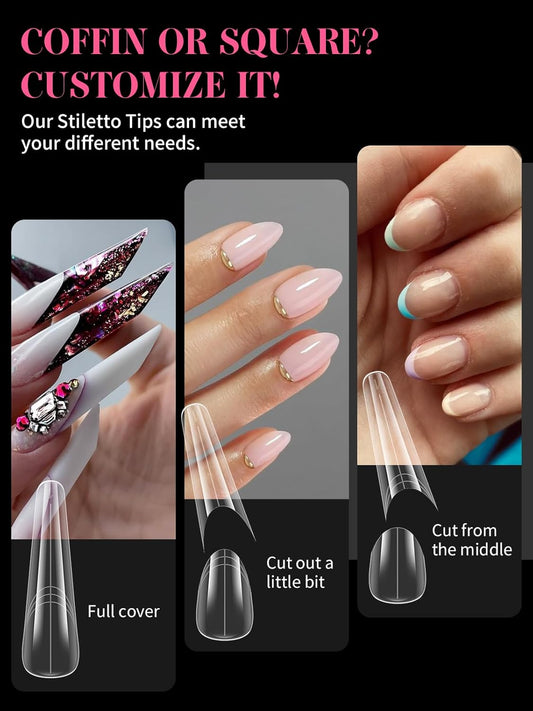 EBANKU Dual Nail Forms for Poly Extension Gel, 150 PCS Clear Coffin Nail Molds Reusable 15 Sizes Nail Extension Forms for Builder Gel Manicure Design Salon DIY